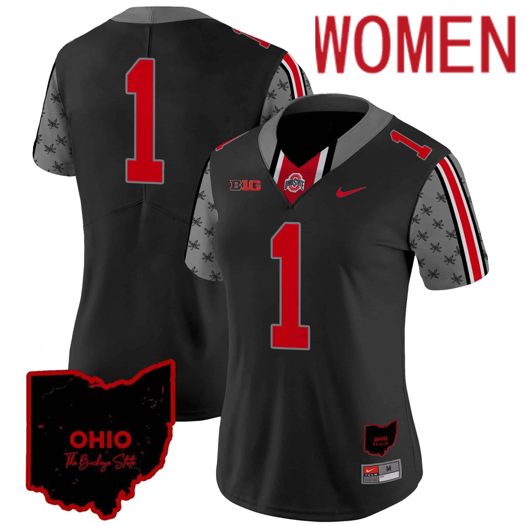 Women Ohio State Buckeyes #1 No Name Black 2024 Nike Home Patch Vapor Limited NCAA Jersey style 1->customized nfl jersey->Custom Jersey